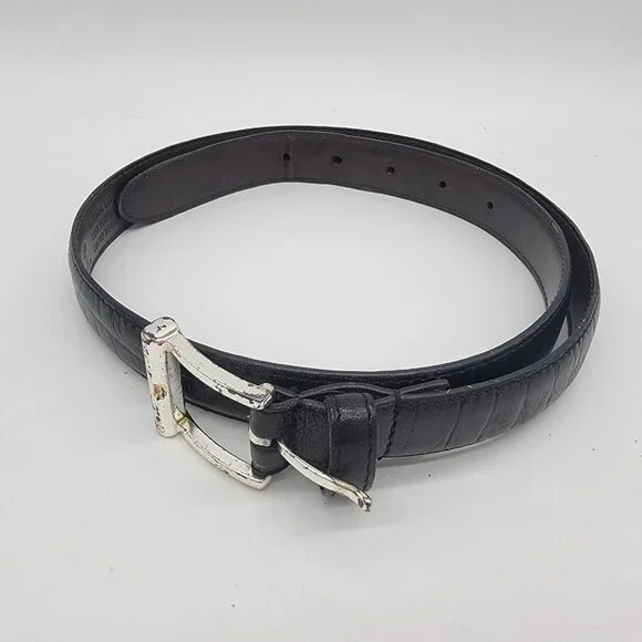 Vintage‎ 1997 Liz Claiborne Belt Black Tooled Leather Womens Sz M Medium EUC