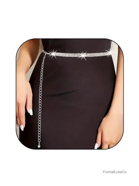 Rhinestone Chain Belt Sparkle Crystal Dress Belt Adjustable Waist