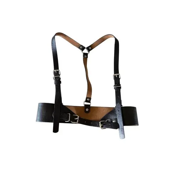 Black vegan leather womens harness adjustable buckles emo goth witchy punk dom