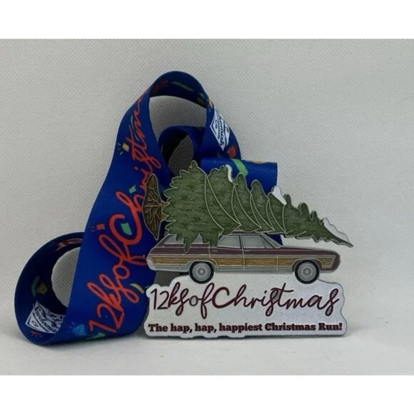 The 12K's of Christmas 2019 Run Finisher Medal tree woodie