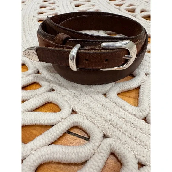 Vintage Orvis Brown Leather Belt‎ with Silver Hardware Sz 38