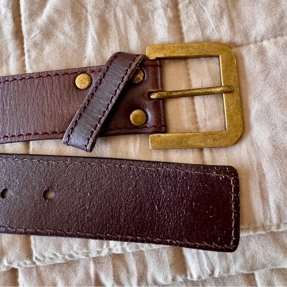 Brown Leather Belt with Gold Buckle