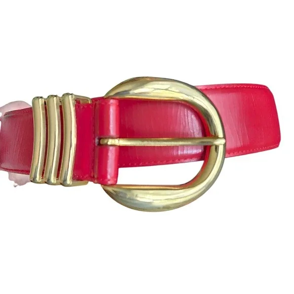 Liz Claiborne Belt Womens Medium Red Gold Buckle Genuine Bonded Leather Vintage