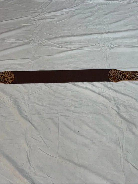 Wide Elastic Stretch Waist Belt Brown Leopard Print Buckle Cinch Dress Belt L 34