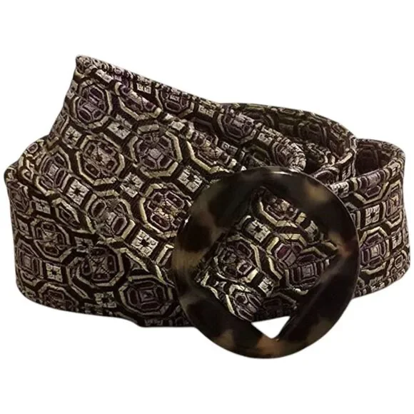 J.Crew Silk Print Waist Belt Tortoise Buckle Multicolor M/L
