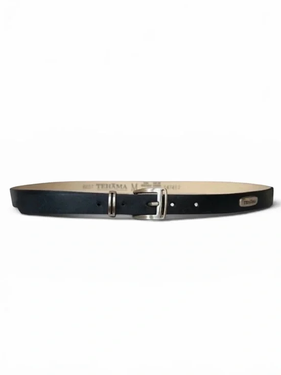 NEW TEHAMA Black Leather Belt with Silver Buckle Size Medium