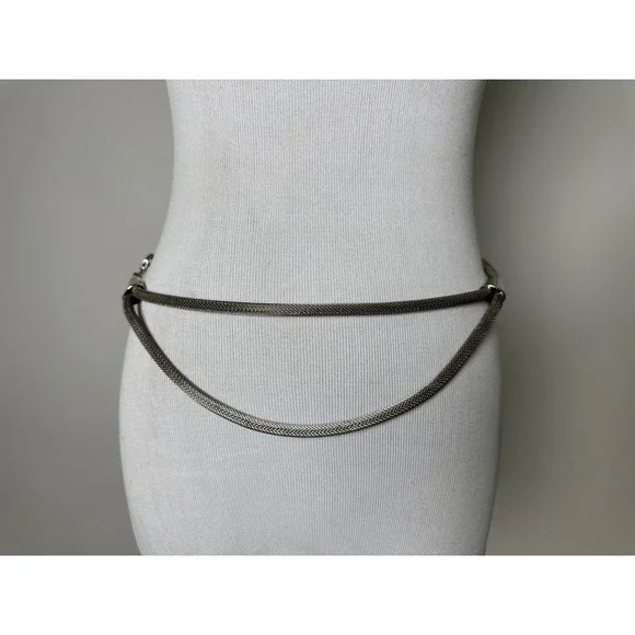 Vintage 80s Gunmetal Mesh Belt Necklace Double Strand Metallic Gray 1980s