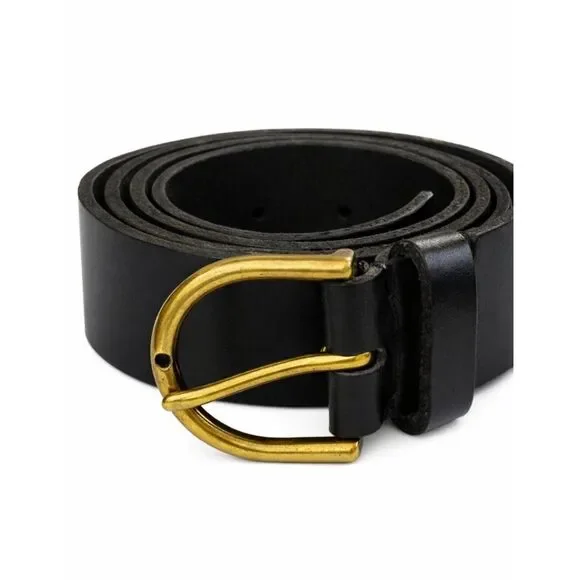 NWT American Eagle AE Black Cow Leather Belt w/ Brass Buckle 34