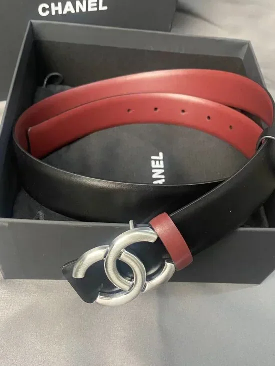 Chanel Leather Belt 85cm Reversible | Black/Red | CC Buckle