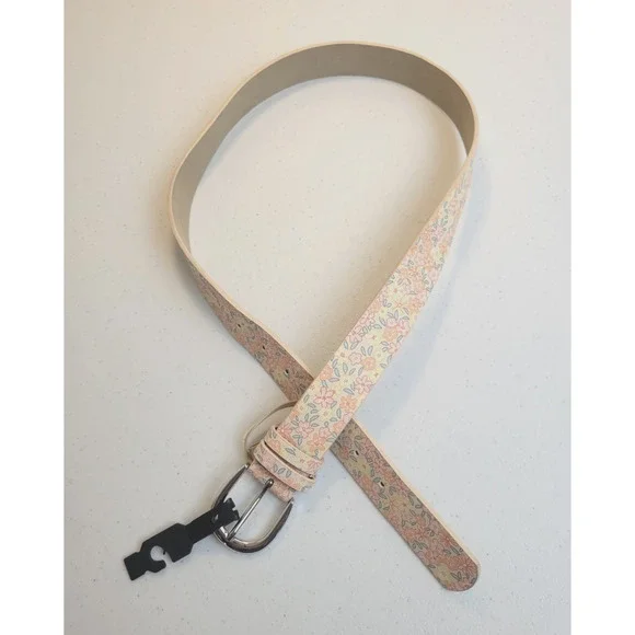 Fashion Casual Belt Yellow Pink Floral Faux Leather Colorful Women's Size 32-36