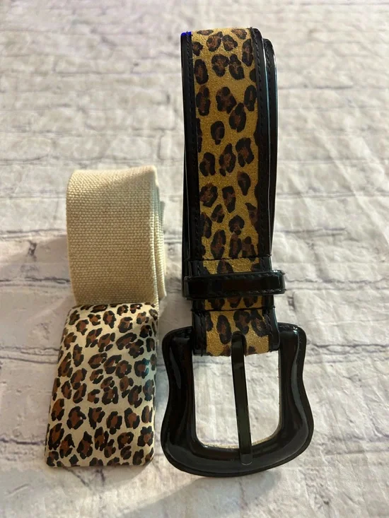 GENUINE LEATHER ANIMAL PRINT COVERED BUCKLE AND CREAM/ANIMAL PRINT BUCKLE BELTS