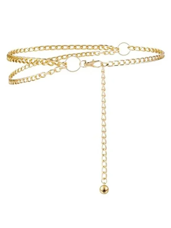 Women's Chain Belt, Multilayer Waist Belt Adjustable Metal Decorative