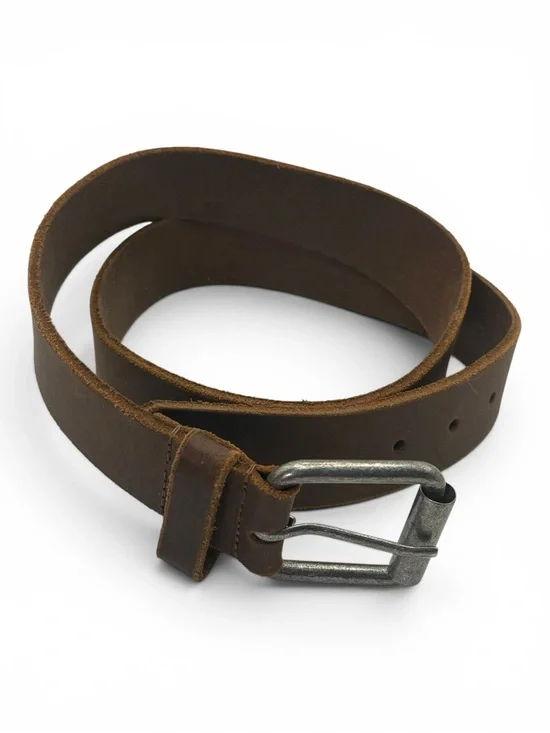 Brown Genuine Leather Unisex Belt with Metal Buckle