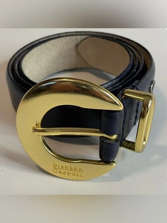 Diahann Carroll Vintage Women's Solid Dark Blue Leather Belt Size Large
