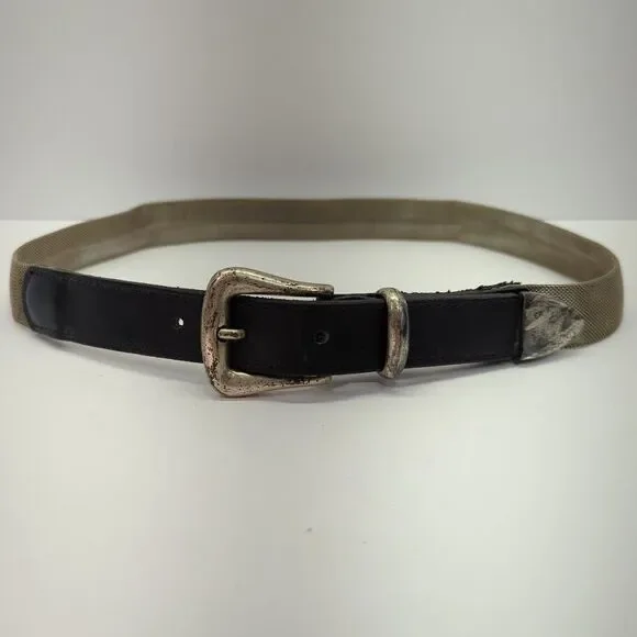 Vintage Women's Black Leather‎ Metal Mesh Silver Buckle 9755 Size Small