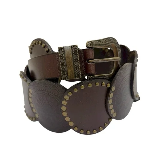 Lucky‎ Brand Women's Size Small Studded Genuine Leather Brown Festival Belt NWT