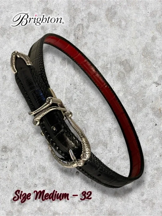 Brighton Reversible Red and Black Croc Leather Embossed Belt Size M - 32