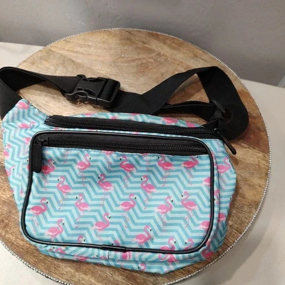 Sojourner Aqua Blue Pink Flamingo Belt Bag Fanny Pack Adjustable Strap Coastal‎