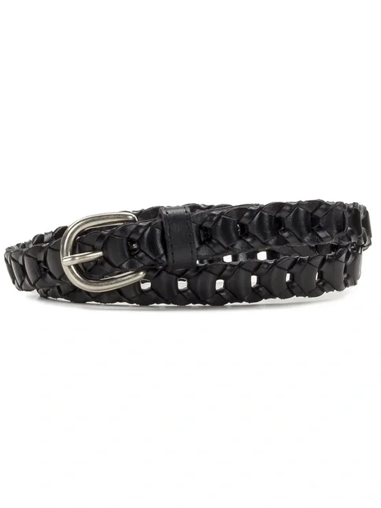 NWOT Patricia Nash Woven Black Leather Belt with Silver Buckle, Size Medium