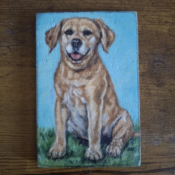 Primitives by Kathy Yellow Lab Labrador Wood Sign Magnet Home Decor Gift 4.5