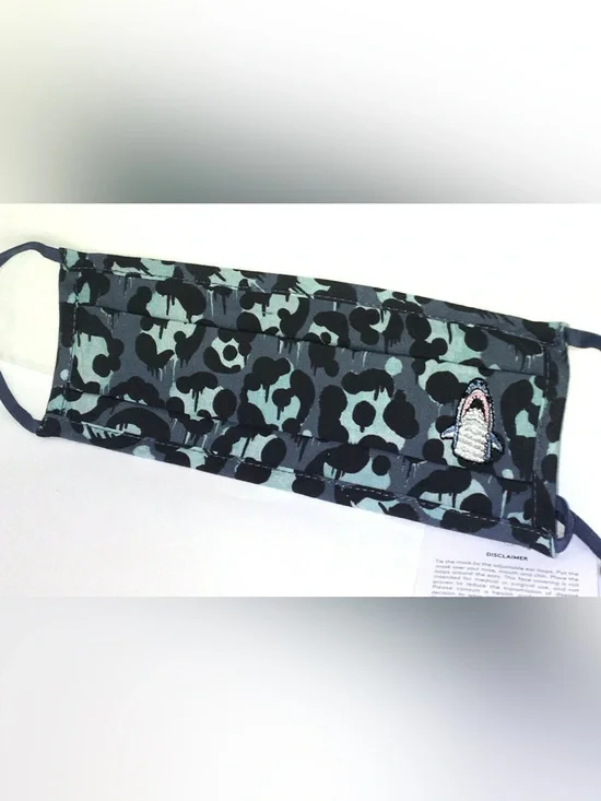 Coach Keith Haring Black and Sage Green Camo Face Mask with Shark Patch