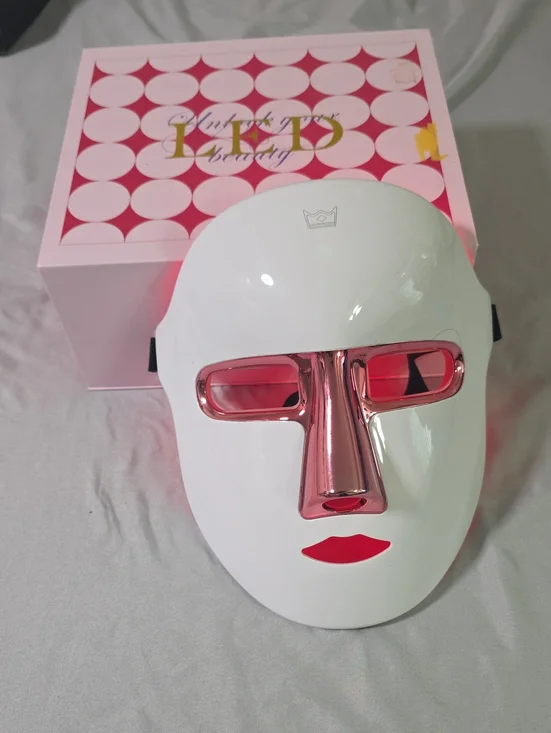 LED Beauty Facial Mask in White with Rose Gold Accents