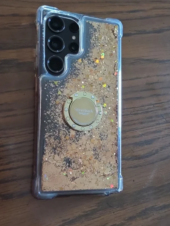 Silverback Galaxy S23 ULTRA Gold Glitter Phone Case with Ring Holder