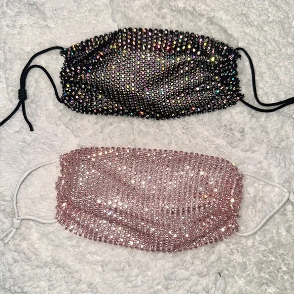 Rhinestone Mesh Face Mask Set of 2
