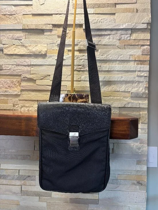 Vintage Dunhill Black Tech Nylon & Leather Crossbody Bag and dust bag