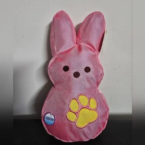 Nwt Easter Pink Peeps Bunny Squeak Dog Toy Plush 10,5