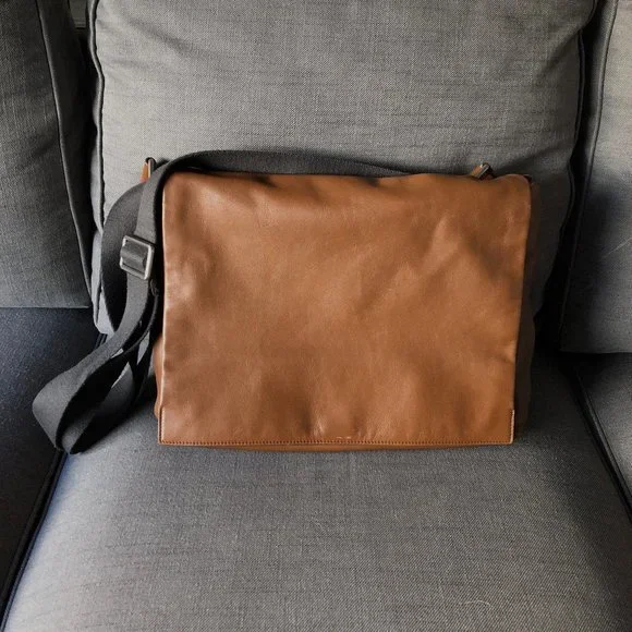 Skagen Brown Leather Messenger Bag with Black Strap
