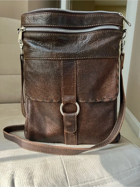 JL Saldivar Vintage Smooth Brown Leather Crossbody Utility Messenger Unisex