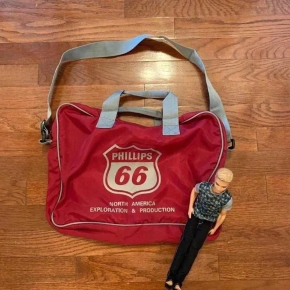 VINTAGE 90S BURGUNDY GRAY PHILLIPS 66 MESSANGER COMPUTER TRAVEL GYM BAG CARRYON
