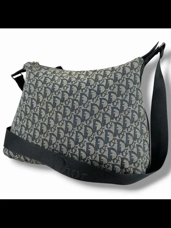 Dior Navy and Beige Oblique Canvas Messenger Bag