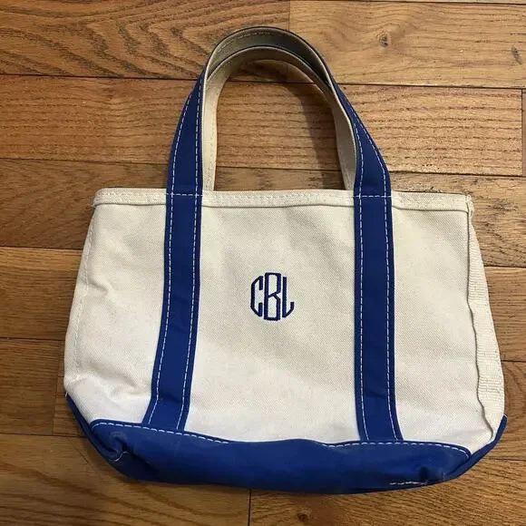 Vintage Ll Bean Boat And Tote Canvas Shoulder Bag Small Blue Zip