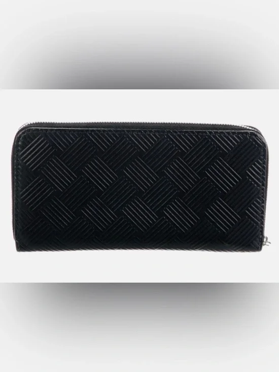 BOTTEGA VENETA Black Zip Around Wallet in Intrecciato Debossed Calfskin. UNISEX.