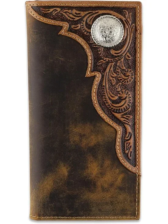 Vintage Genuine Leather Men's RFID Long Bifold Wallet & Checkbook Holder - Brown