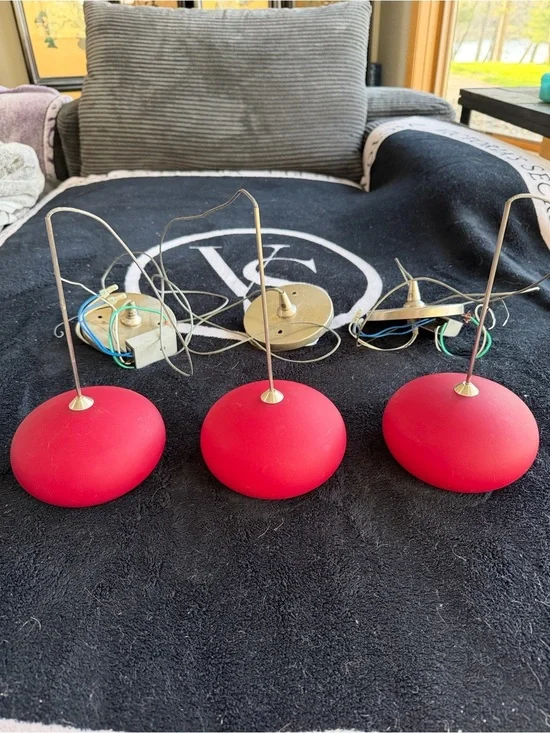 Set of 3 Red Glass Pendant Lights