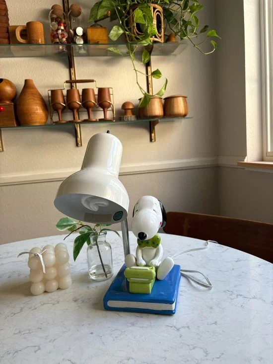 Vintage MCM 1960s Ceramic Snoopy Desk Lamp in White, Blue & Green