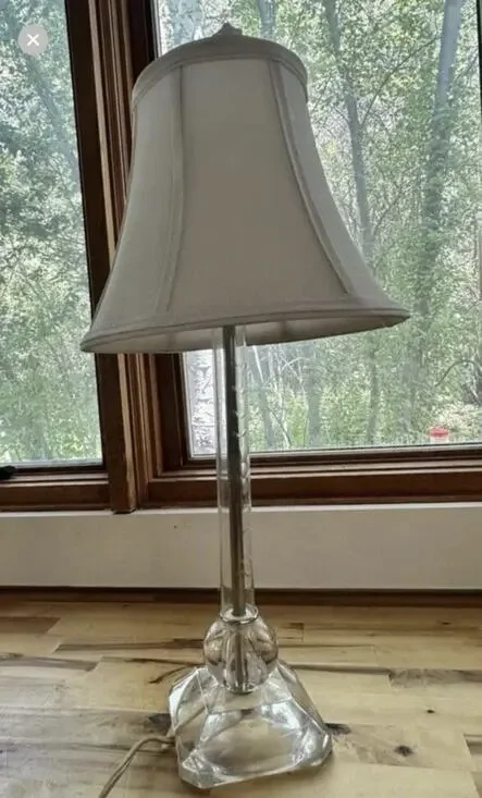 Vintage Etched Crystal Glass Table Lamp Faceted Base Clear Boudoir Accent Works