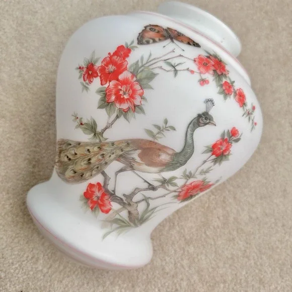 Vintage Norleans‎ White Satin Glass Butterfly Peacock Pendant Light SHADE ONLY