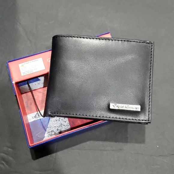 English‎ laundry black genuine leather men's bifold RFID protected wallet new