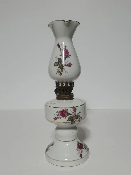 Vintage Tilso Japan Miniture Porcelain Floral Oil Lamp