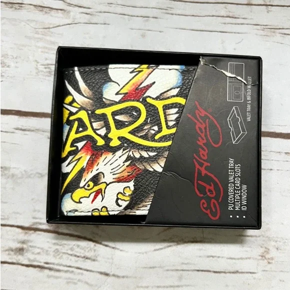 Ed Hardy Bifold Wallet Black Eagle Tattoo Graphic Valet Tray Set OS