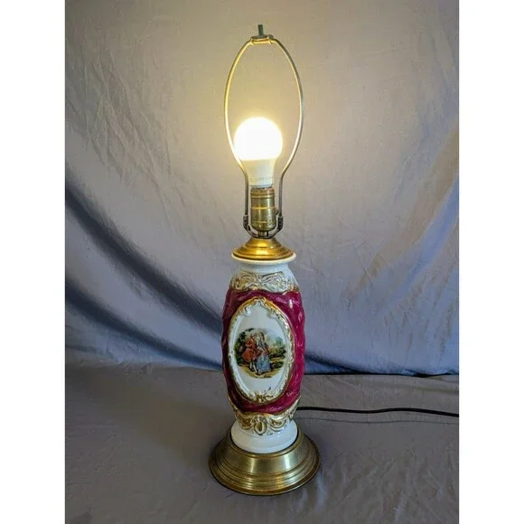 Antique Victorian Hand Painted Porcelain Lamp 24