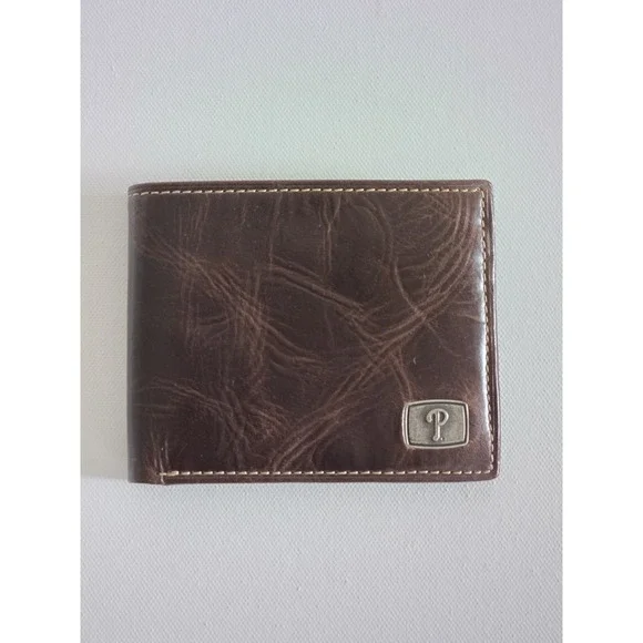 NEW FOSSIL PHILLIES MLB Leather Bifold Wallet  Brown Baseball Sports Game Wallet