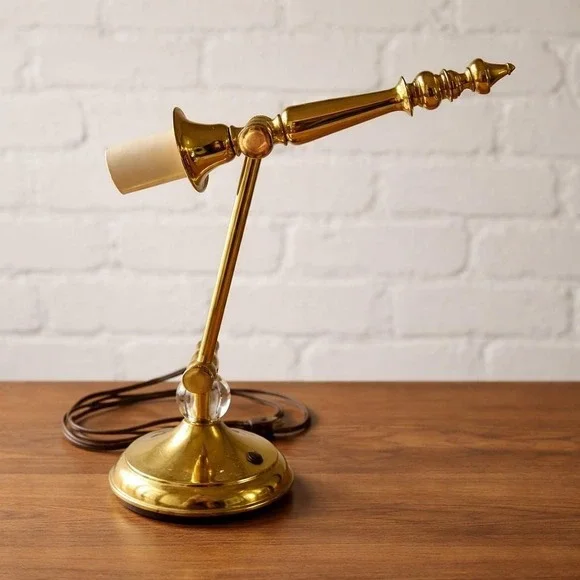 Tower Craftsman Brass Desk‎ Lamp 1950s Crystal Accent Adjustable Red Bank NJ