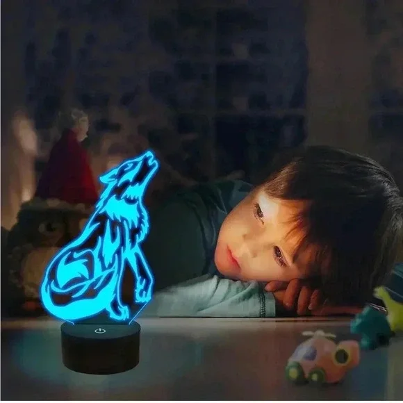 New in box 3d wolf lamp light up multicolor remote usb charge battery 16 colors