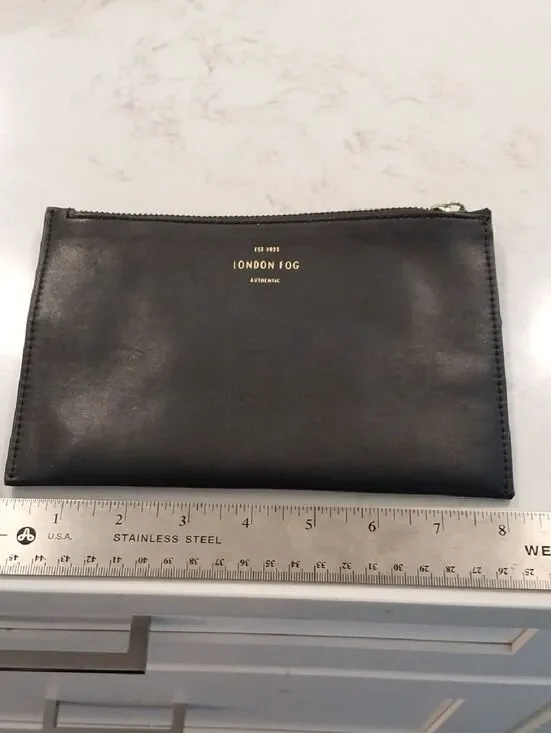 London Fog Black Leather Zip Pouch with Gold Logo