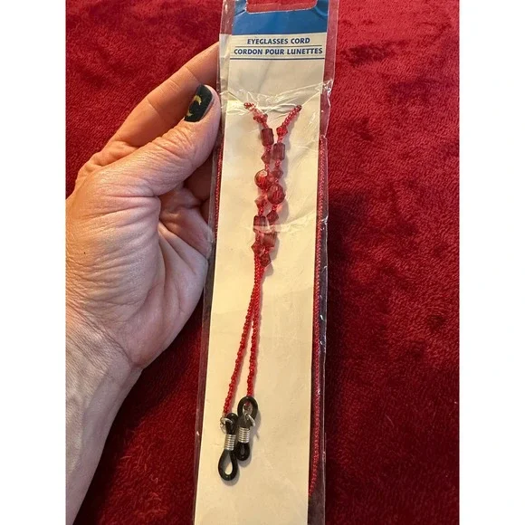 Red Beaded Eyeglass Cord Faceted Crystal Accent Beads Glasses Lanyard‎ Chain